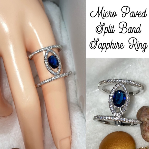 HOT Paved Double Band Geometric Marquise Halo Ring - Picture 2 of 10